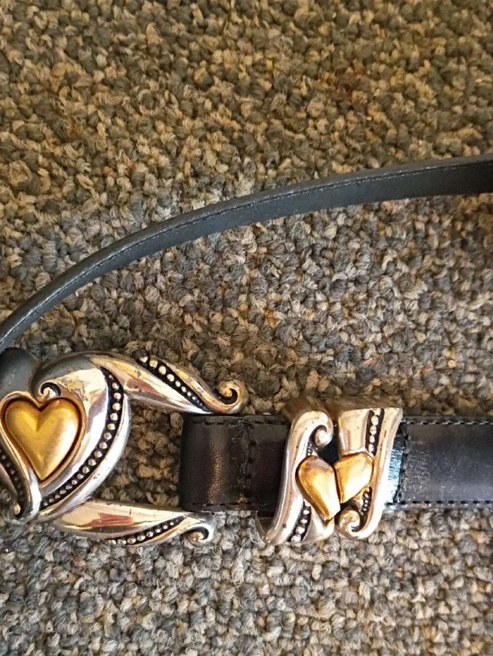 Brighton's Black Leather Women's Belt with Gold Heart Buckle